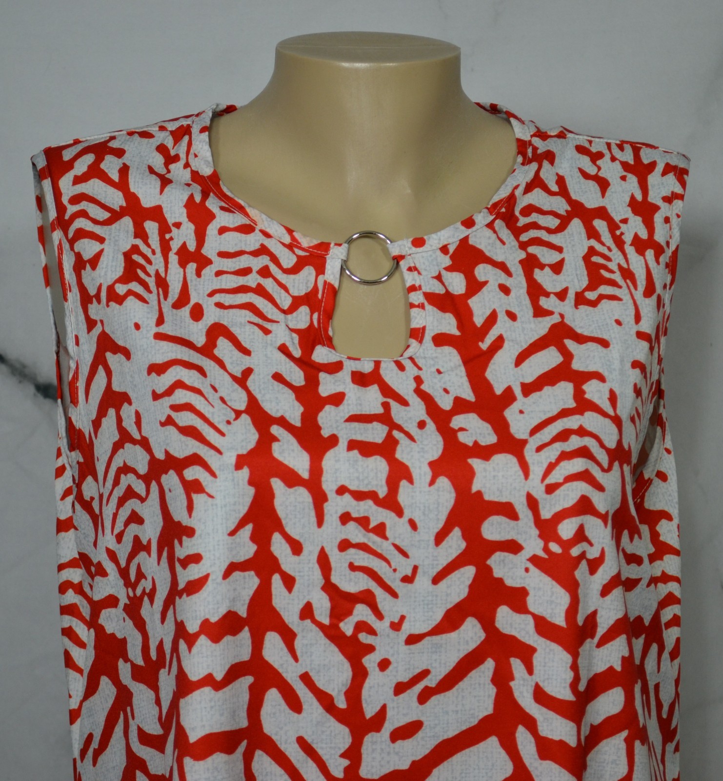 EMVIE’S FASHIONS Red-Orange White Gray Patterned Sleeveless A Line Dress XL