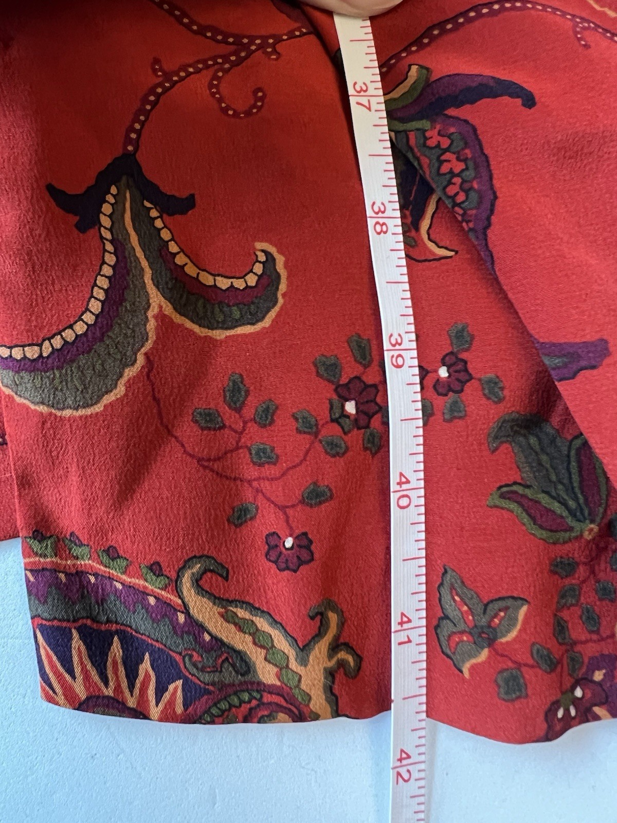 Vtg Linda Allard Ellen Tracy 100% Silk Paisley Dress Red Shirtdress Size 14