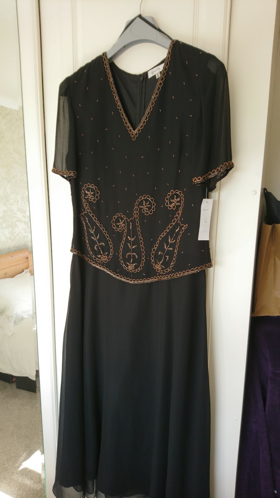 BNWT-LYNDELLA SPL OCCASION LONG DRESS-FLOATING BEADED BODICE-BLACK & COPPER-12.