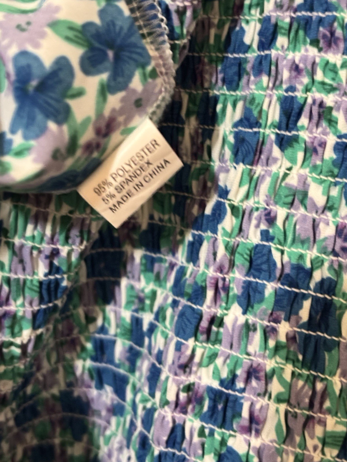 Fashion Women’s Blue Floral Square Neck Smocked Stretch Midi Dress Size M