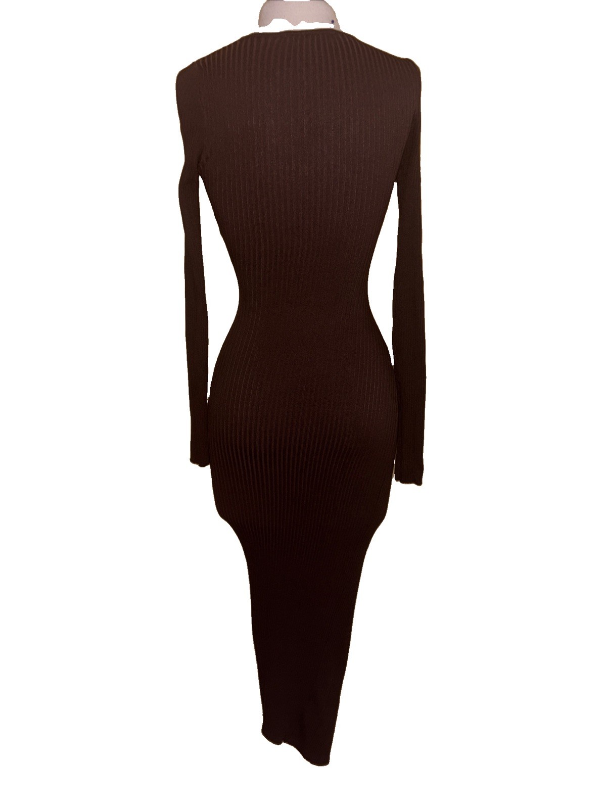 Hera Collection Brown Rib Knit Lace up Cutout Maxi Dress Size Small