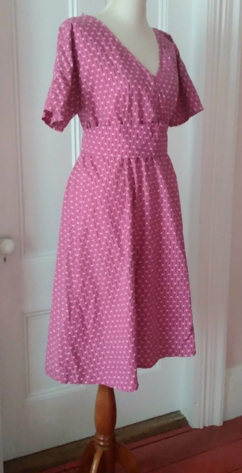 TOAST Mulberry Pink Cotton 50s Atomic Print Dress Sash Belt Summer UK 14 US 10