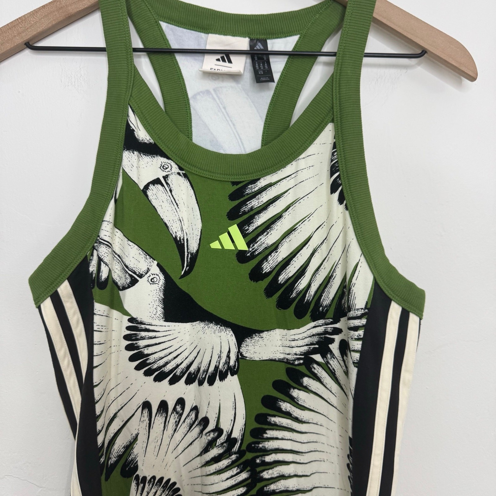 Farm Rio Active Adidas Toucan Wings Midi Dress Green Size Medium Cotton