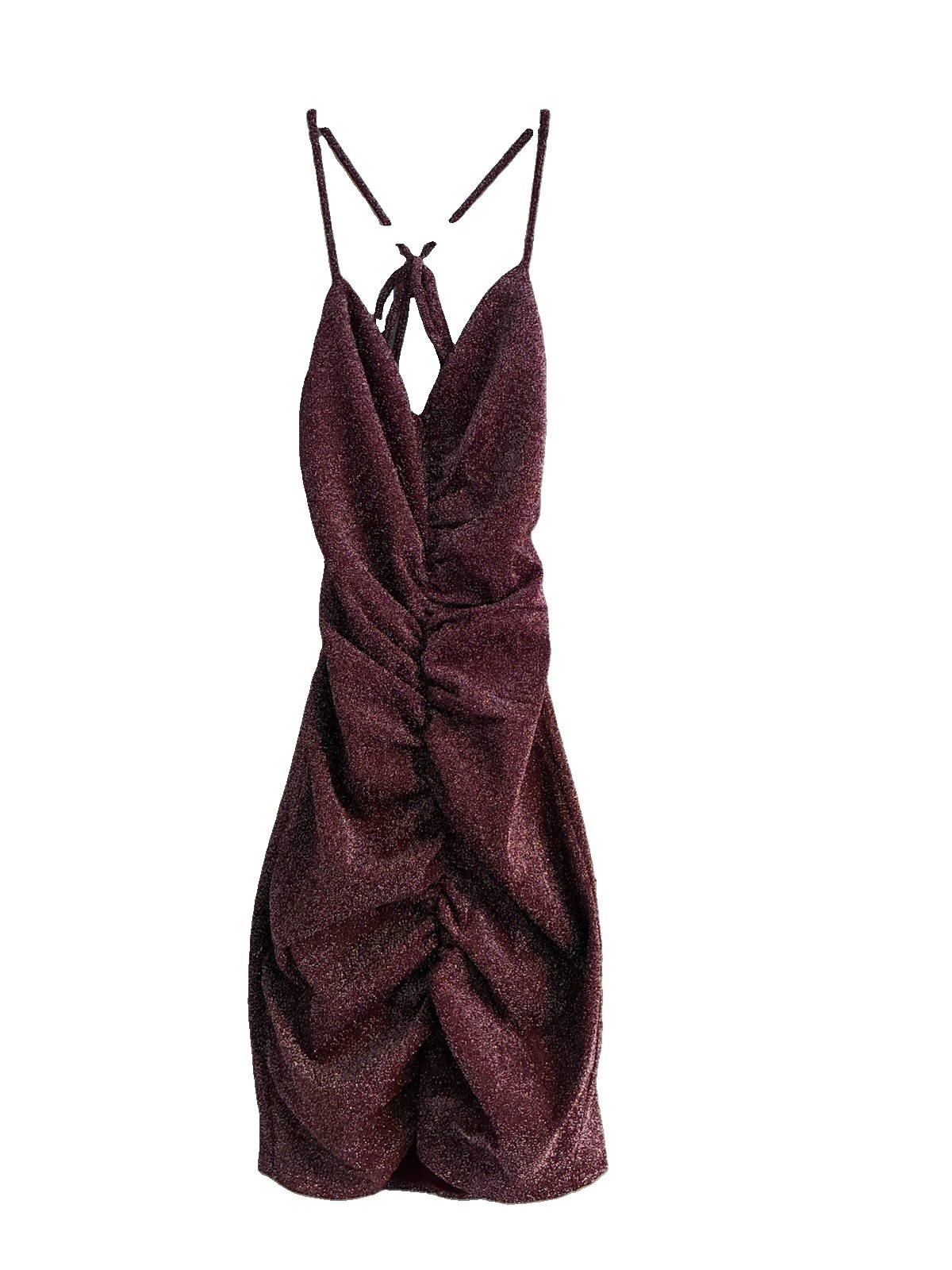 Crystal Doll Stretch Maroon Glitter Bodycon Party Dress Open Strappy Back Size 1