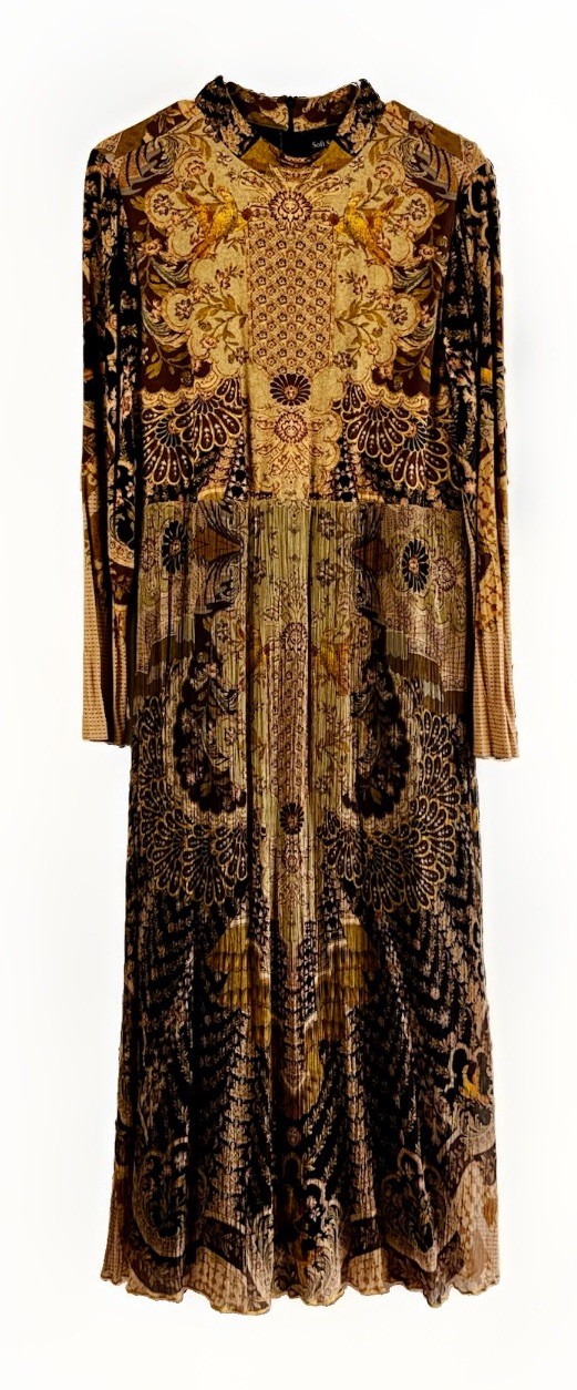Soft Surroundings Boho Maxi Dress Sz 12 Paisley Mock Neck , Side Slit, Lined.
