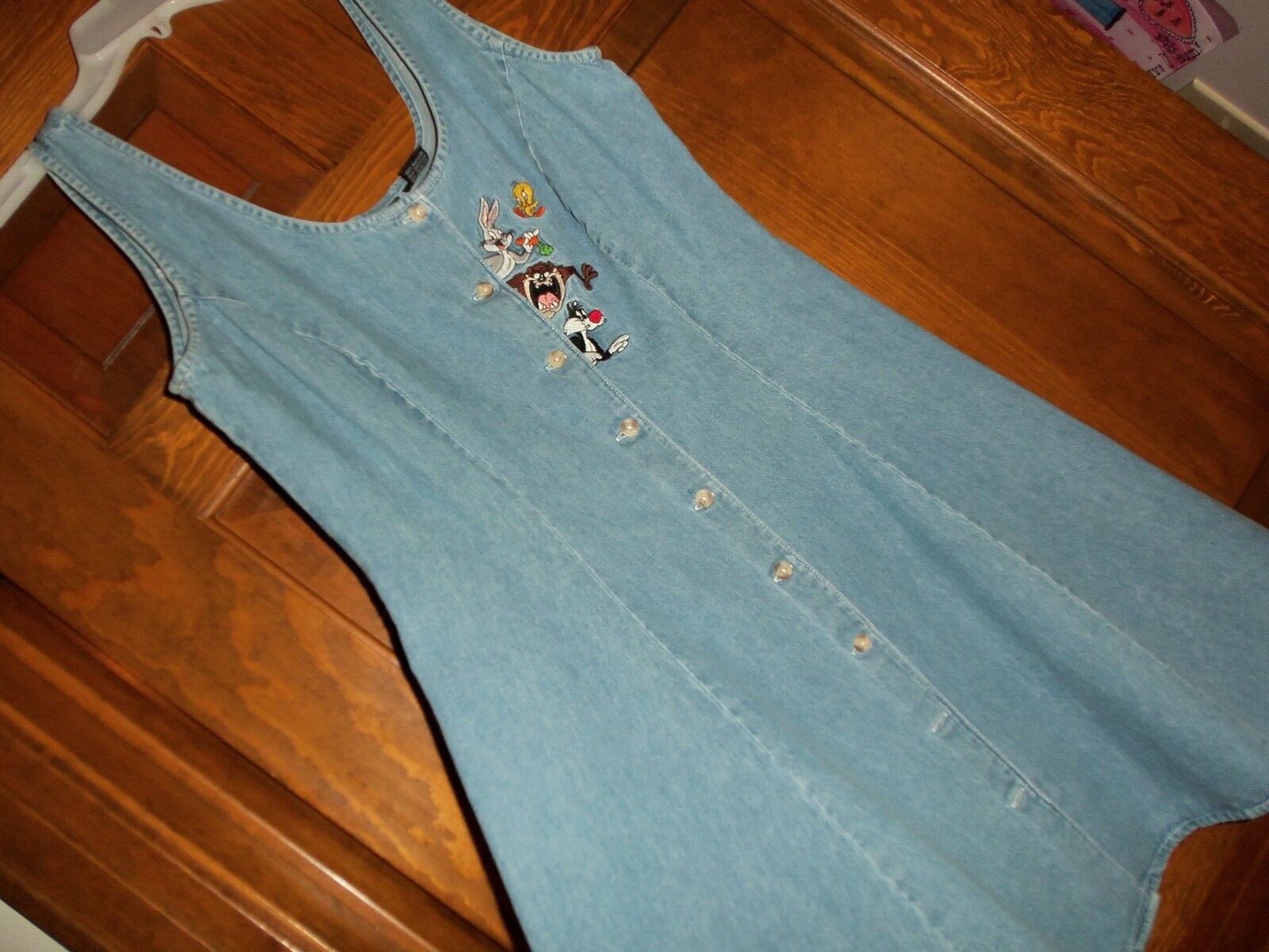 WARNER BROTHERS Studio Store Denim Flare Mini Dress Bugs Sylvester Tweety Taz 10