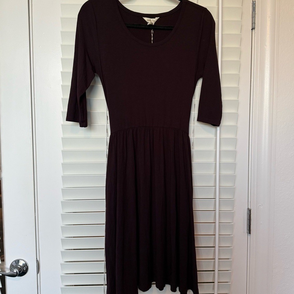 Matilda Jane Women XS Plum Purple Jersey Knit 3/4 Sleeve Tie Back Midi Dress NEW