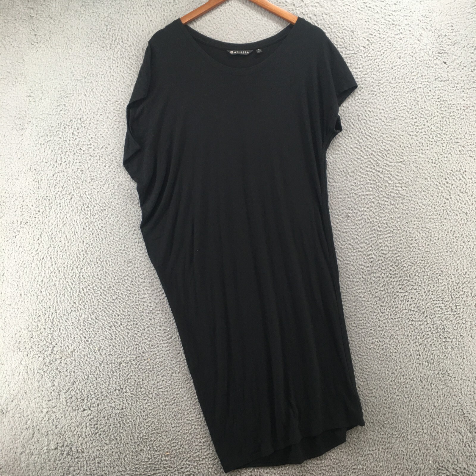Athleta Tshirt Dress Womens M Black Short Cap Sleeve Pullover Casual Round Neck
