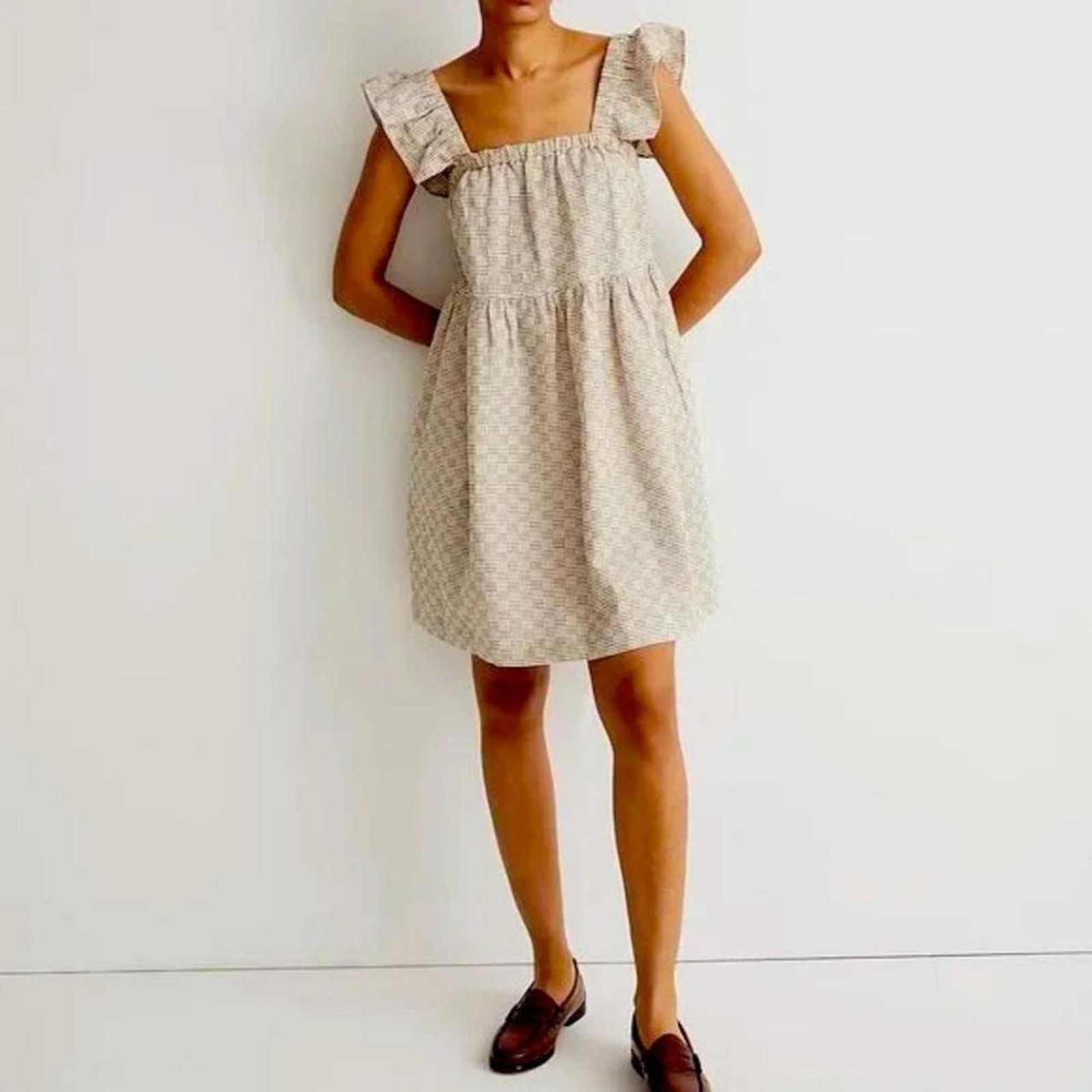 Madewell Women’s Cream and Brown Dress
