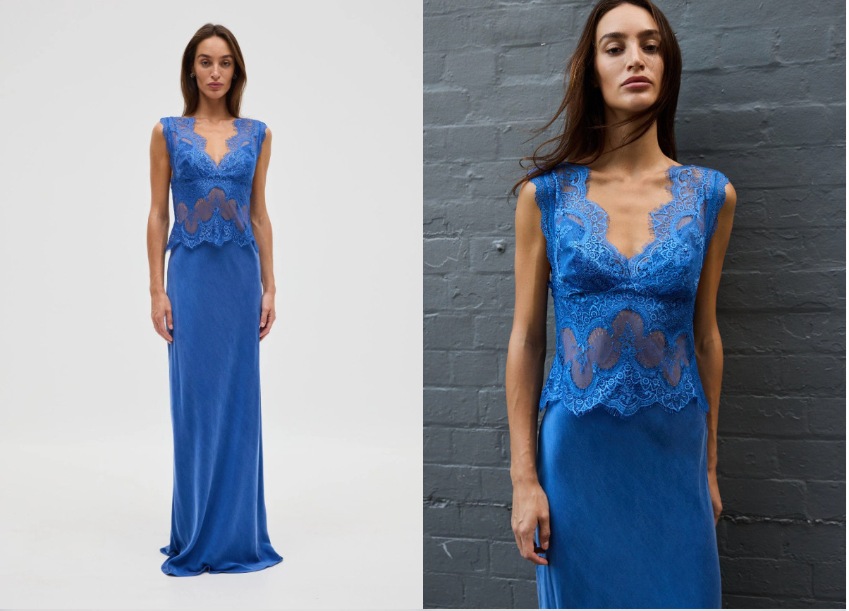 Third Form Women’s Visions Lace Floor Length Azure Blue Dress US Size 4