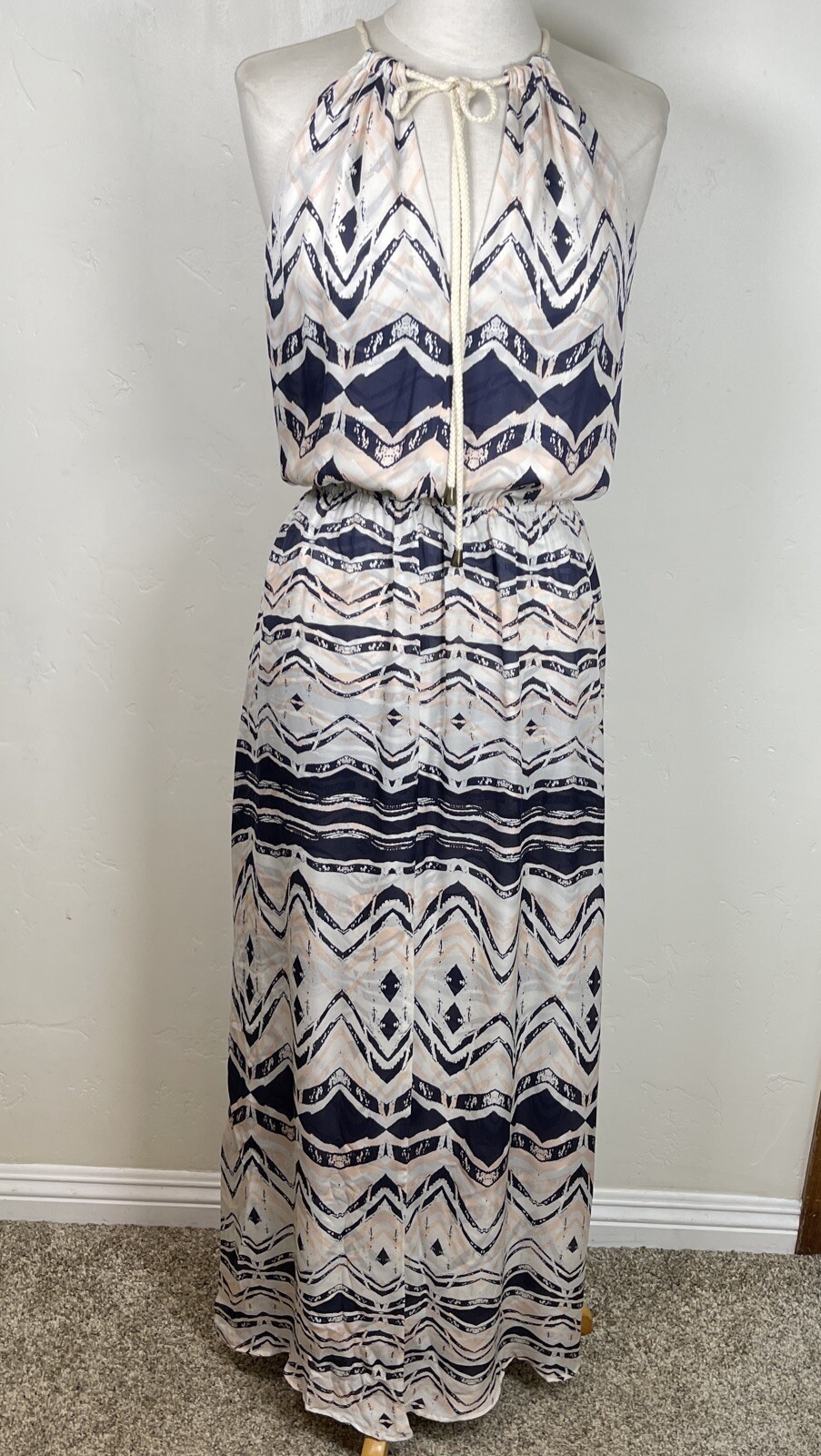 Parker Boho Festival Beach Party Aztec Print Silk Maxi Dress XS