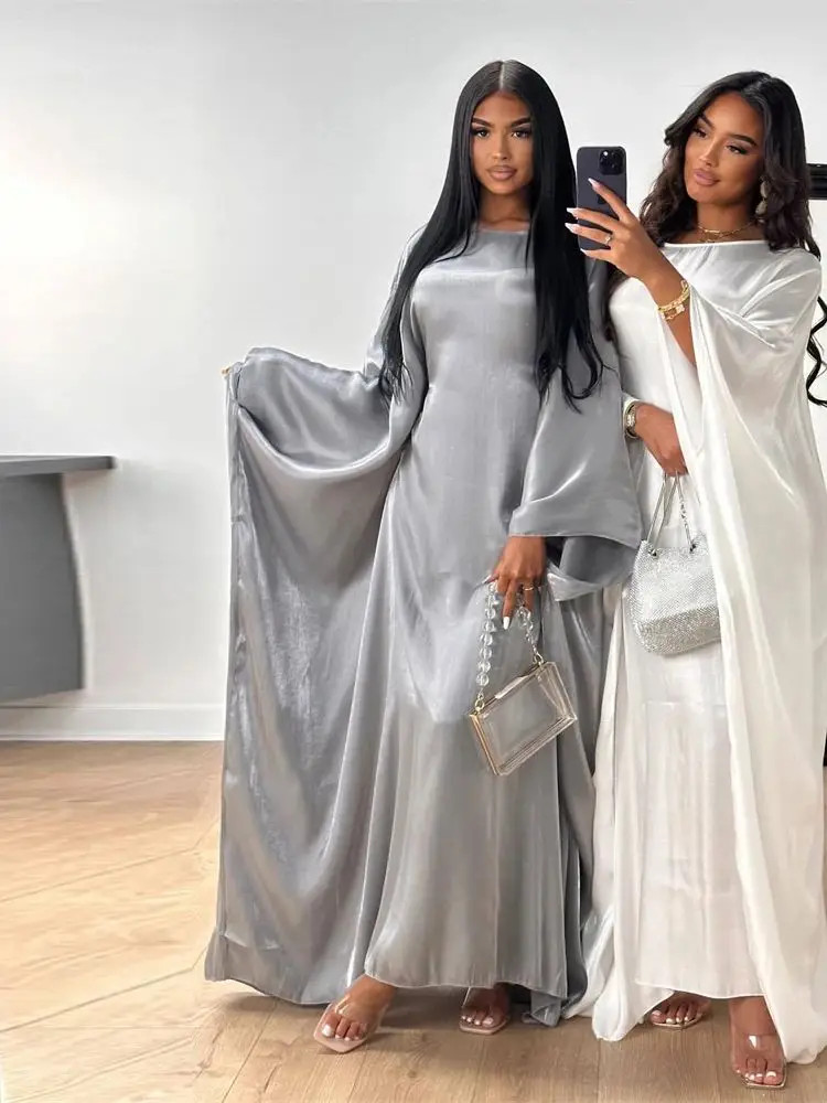 Ramadan Eid Abayas for Women Modest Fashion Shimmer Batwing Satin Abaya Dubai Lu