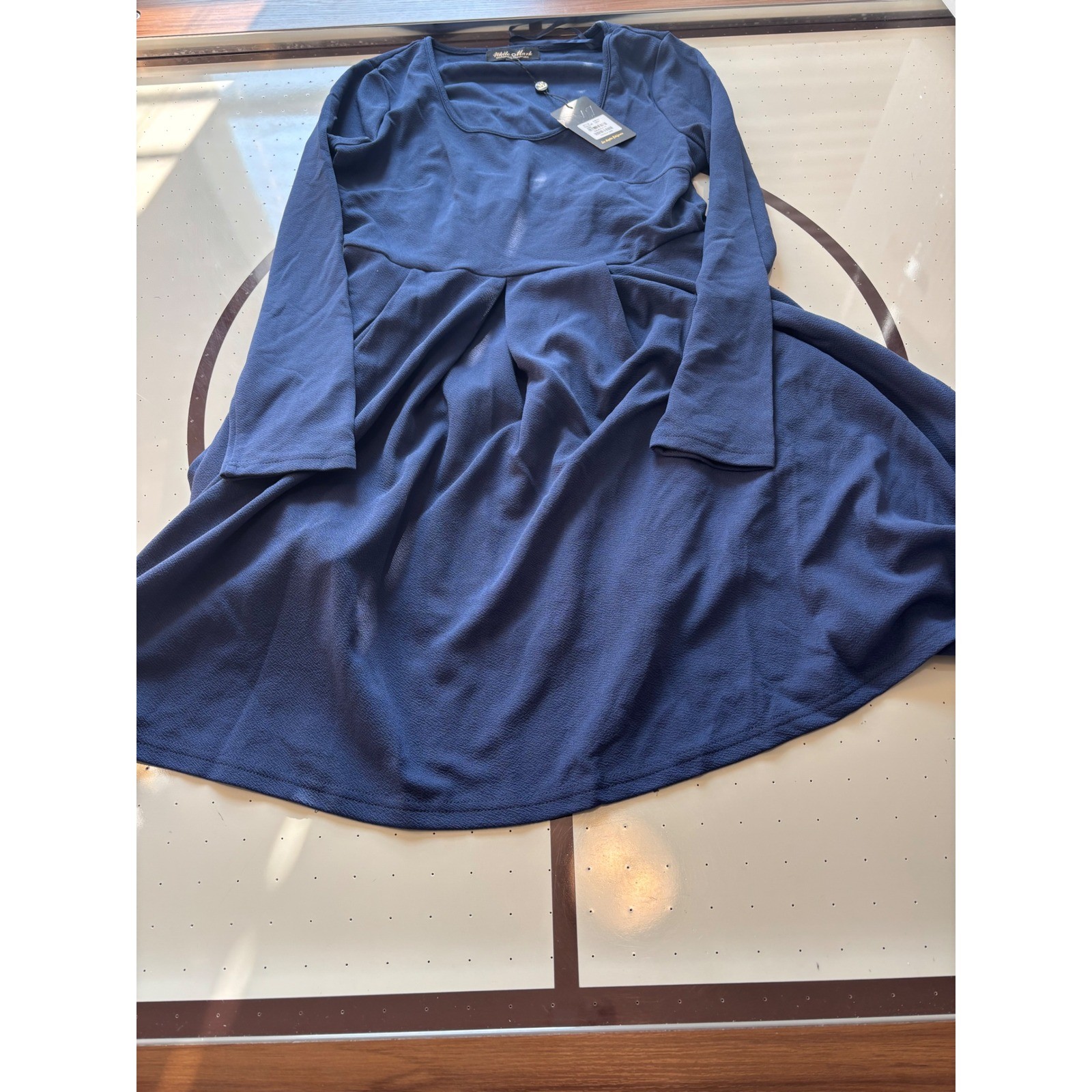 White Mark Womens Navy Blue Long Sleeve Fit and Flare Dress Size L 846-101