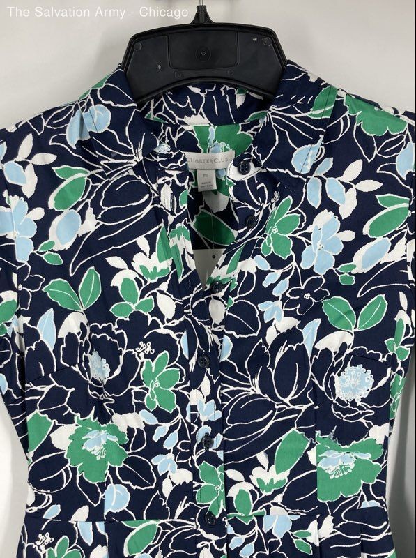 Charter Club Womens Multicolor Floral Long Sleeve Knee Length Shirt Dress Sz PS