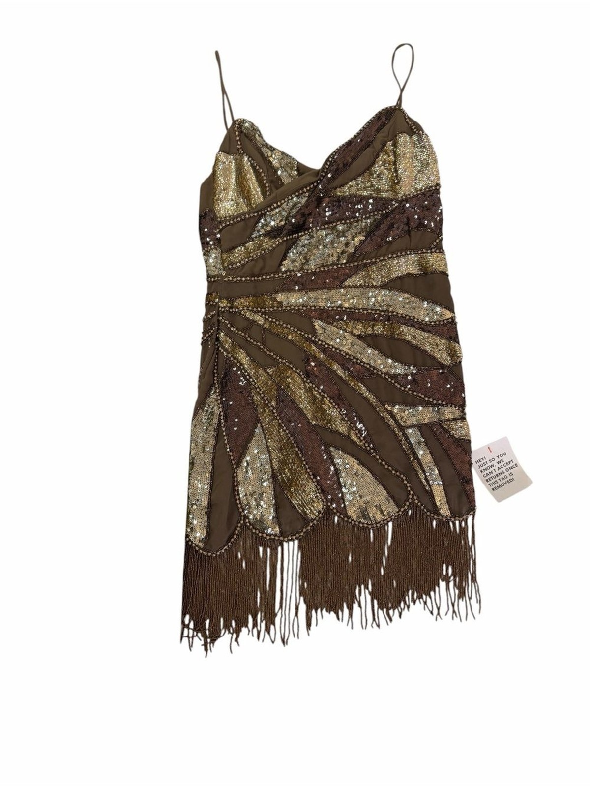 ASOS Brown and Gold Sequin Fringe Dress