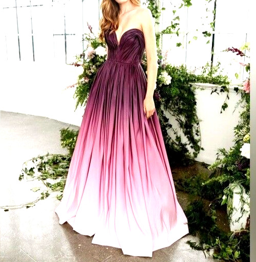 $6,000 Pamella Roland Runway Ombre Strapless Faille Ball Gown Long Dress US 10