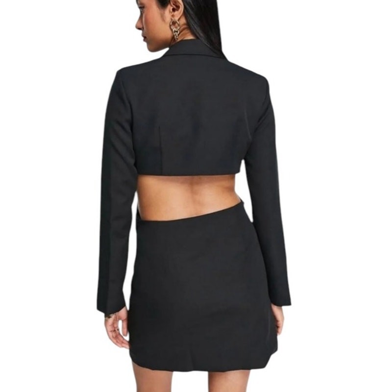 Extro & Vert Black Twist Front Blazer Skirt Dress Sz 12