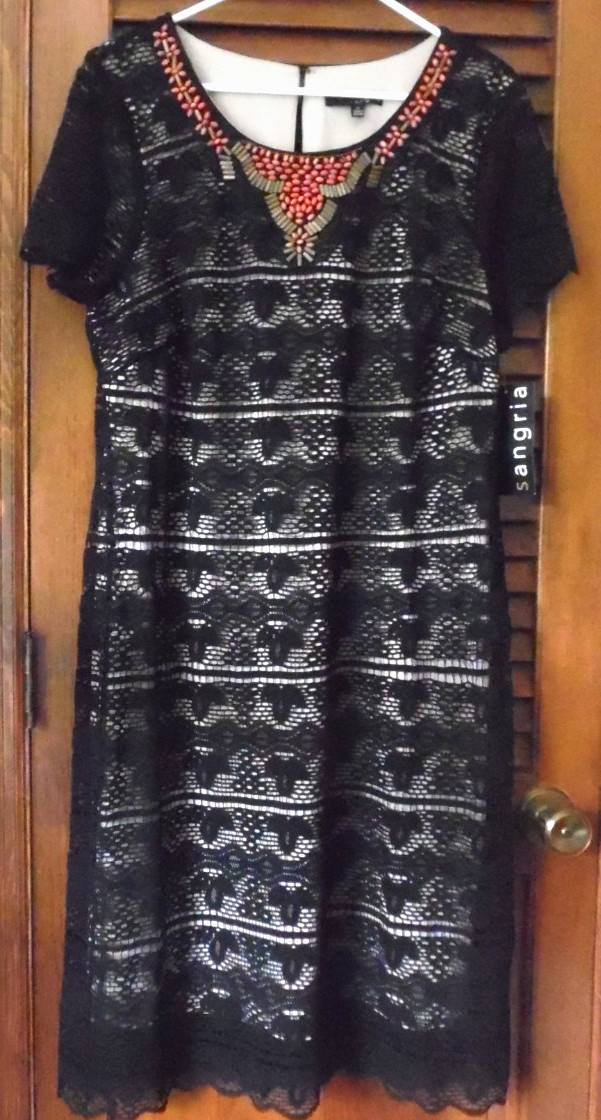 NWT Neat Sangria Black Lacey Beaded Short Sleeve Dress Retail: $78.00 Size 16