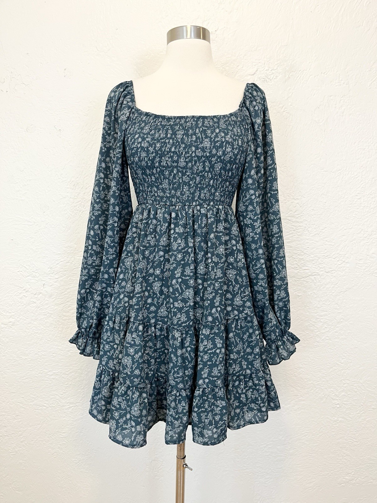 Altar’d State Dress Teal Green Blue Floral Smocked XS
