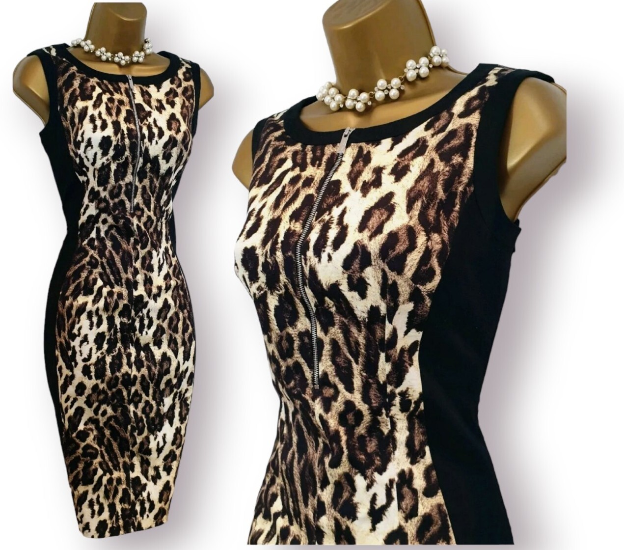 Karen Millen Cotton Leopard Animal Print Illusion Wiggle Occasion Dress UK 8