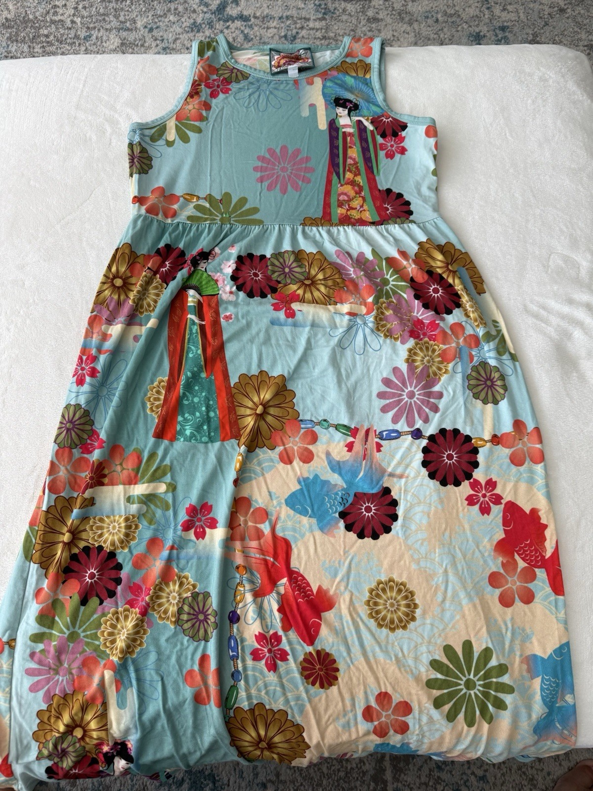 Johnny Was Multicolor Floral Midi Asian Oriental Print Dress Sz Small E04