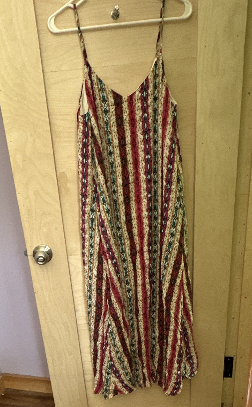 Savanna Jane Women’s M Red/White/Blue Striped Knit Slip Dress V-Neck Strappy