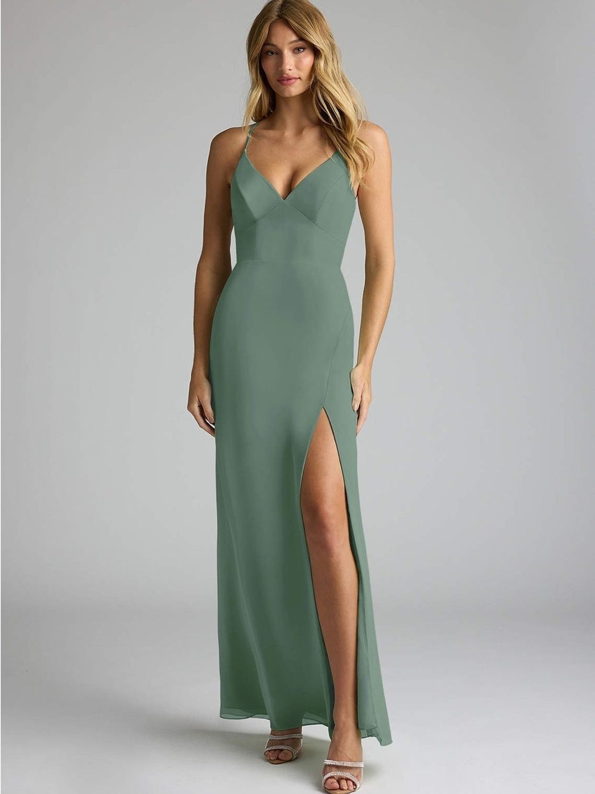 ✨ Azazie Becca Floor-Length Bridesmaid Dress – Eucalyptus Green 🌿💚
