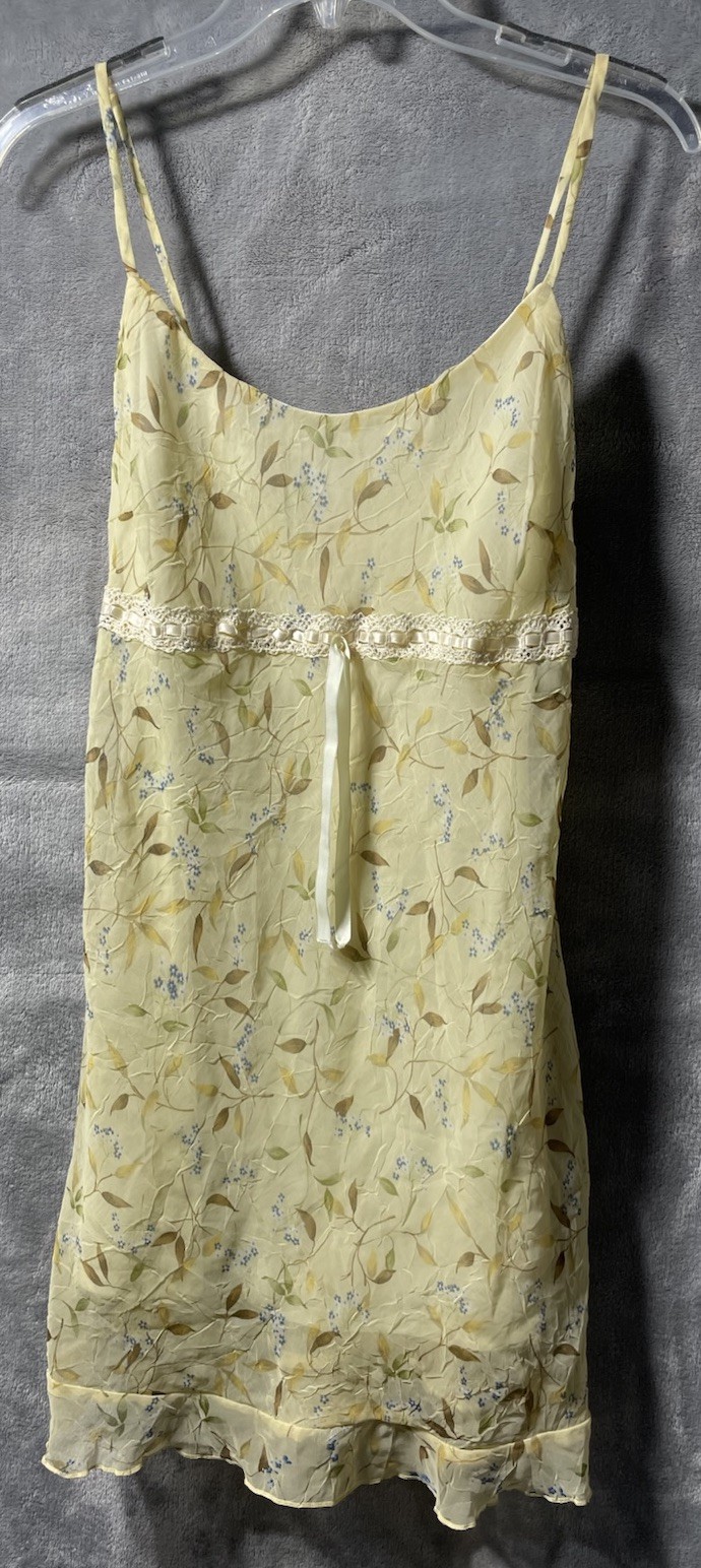 VTG Y2k Fairy Style Sleeveless Back Zip Yellow Floral Dress Women’s