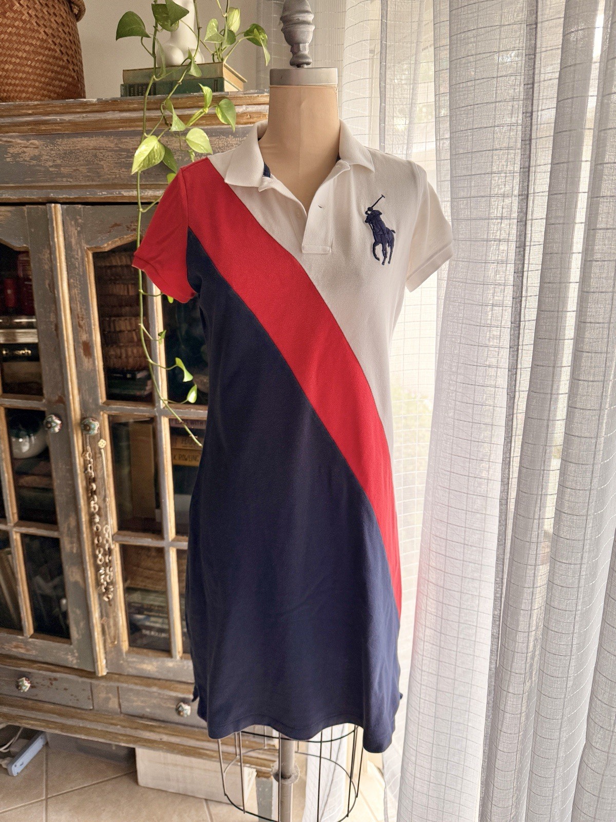 Ralph Lauren Sport Polo Dress USA Banner Stripe Colorblock Big Pony Women’s L