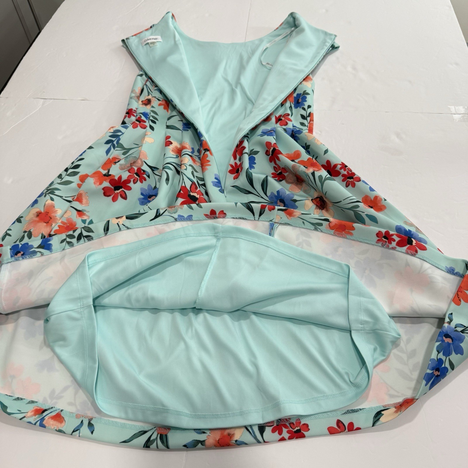 Calvin Klein Colorful Floral Cap Sleeve Pleated Pockets Scuba Flare Dress 10