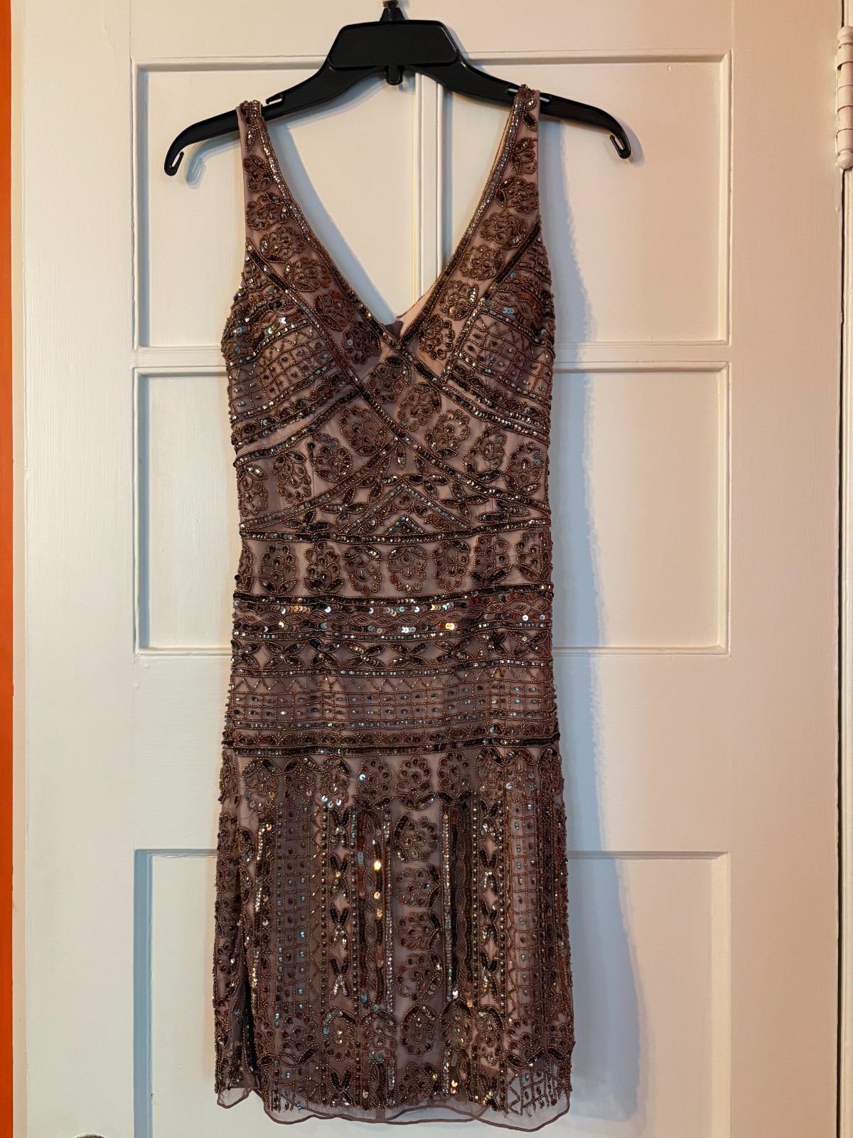 Hand-Beaded Scala Cocktail Dress, Size 4, Handmade in India
