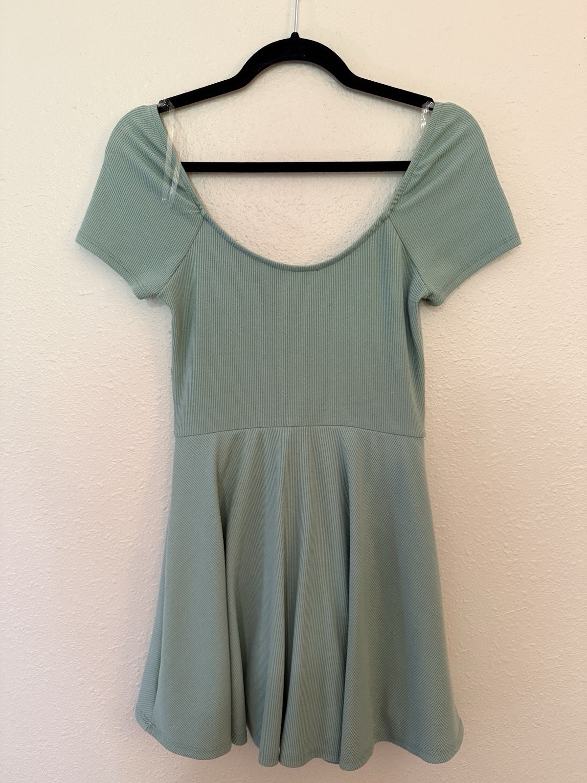 LUSH Mint Green Ribbed Fit & Flare Mini Dress (Size S)