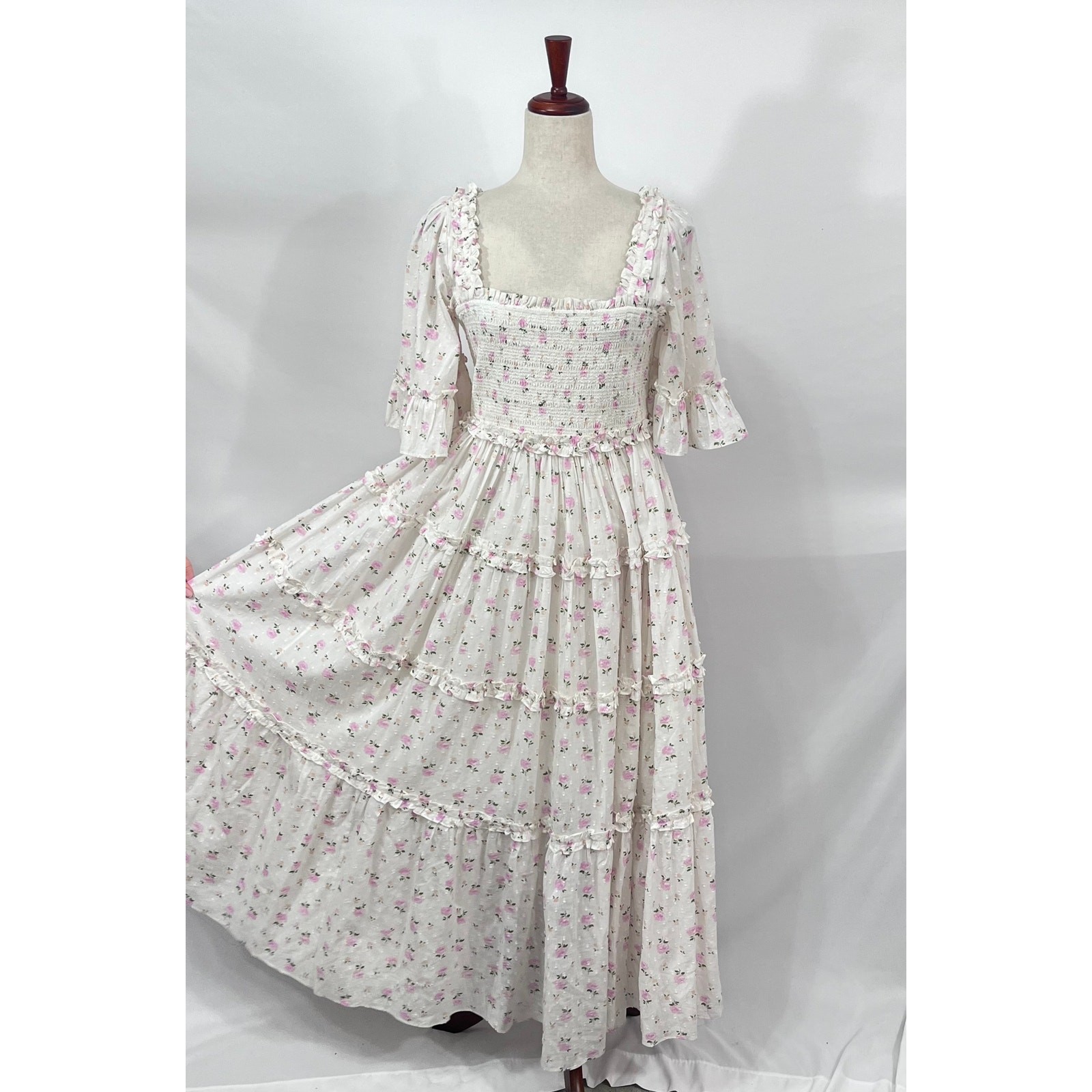 NEEDLE & THREAD Sz 8 US Bijou Rose Smocked Day Ankle Gown Dress