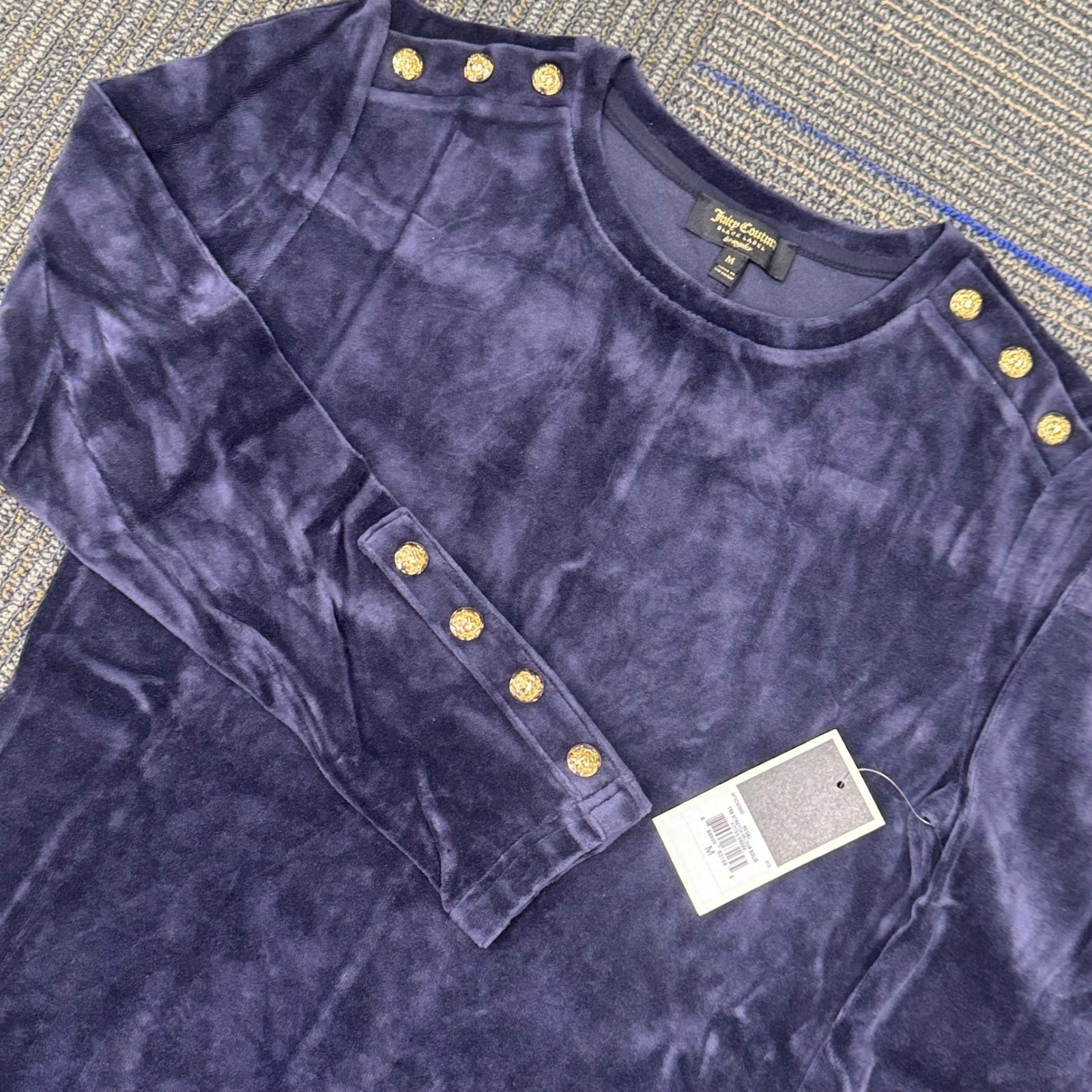 Juicy Couture Black Label Regal Velour Fitted Dress Regal Navy Blue Size M