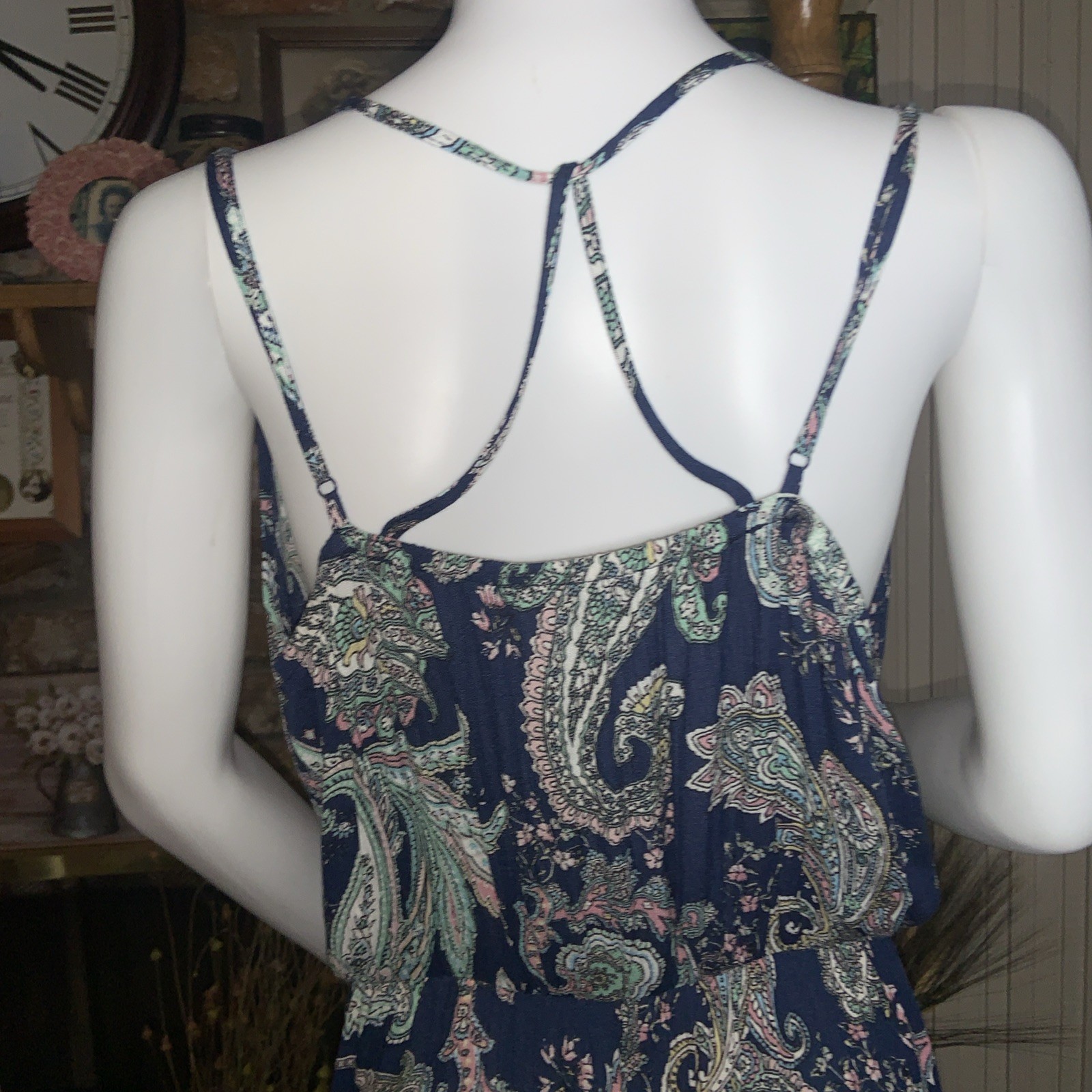 Paisley Halter Dress Medium Blue Resort Vacation Ruffle Hem Boho NWT Sexy