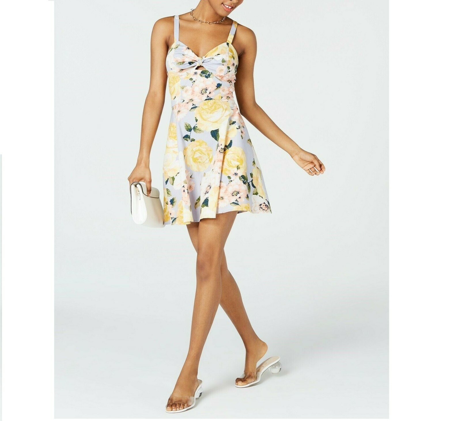 Speechless Junior Womens 3 Yellow Sleeveless Pocket Floral Fit Flare Dress NWT