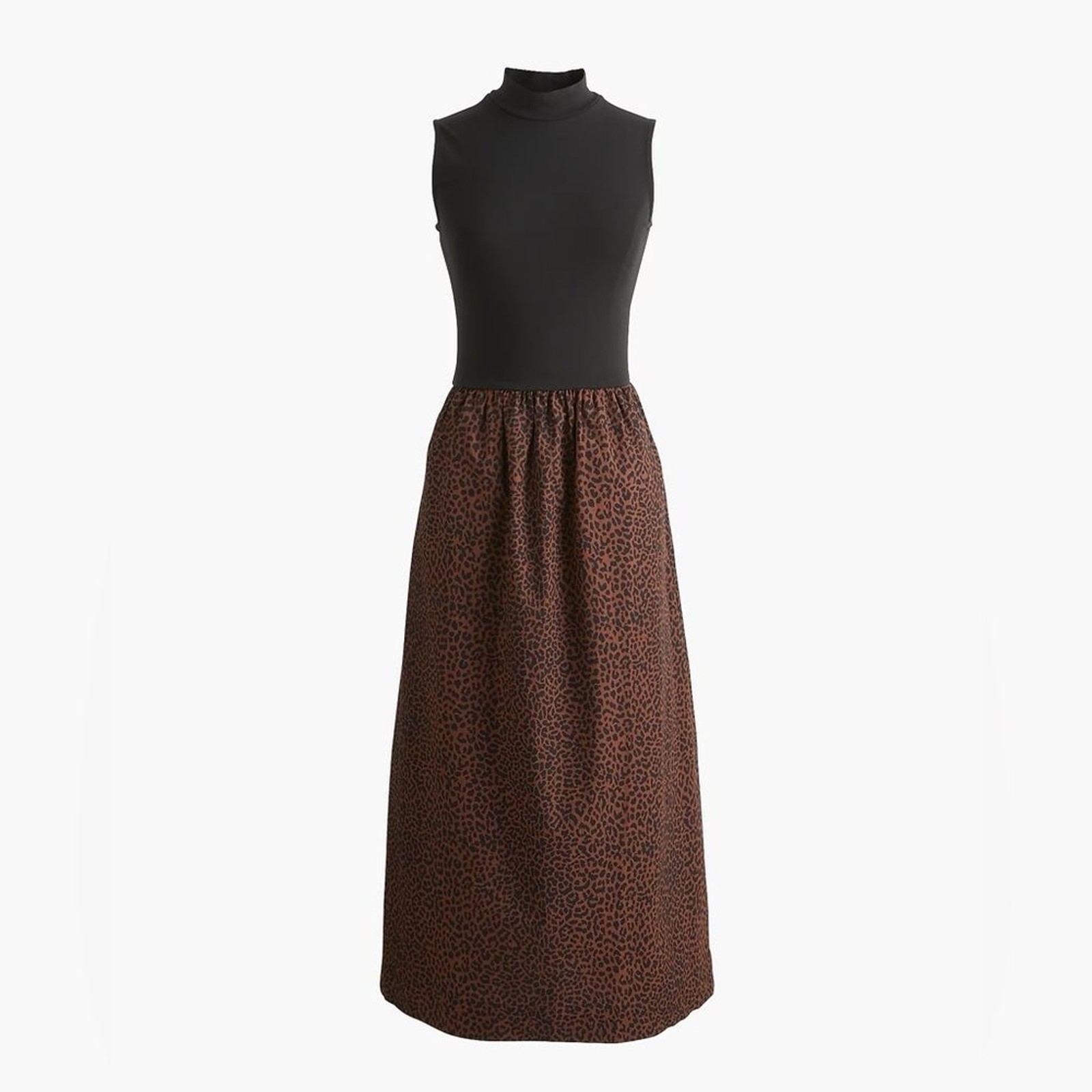 J Crew Factory women’s mockneck knit mixed-media dress brown black Size XSP NWT