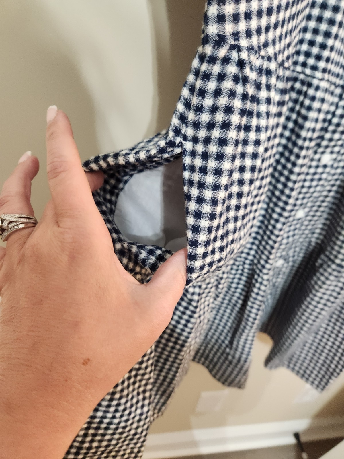 Madewell Gingham Tiered Mini Dress Blue White Cuff Sleeve Button Front XS