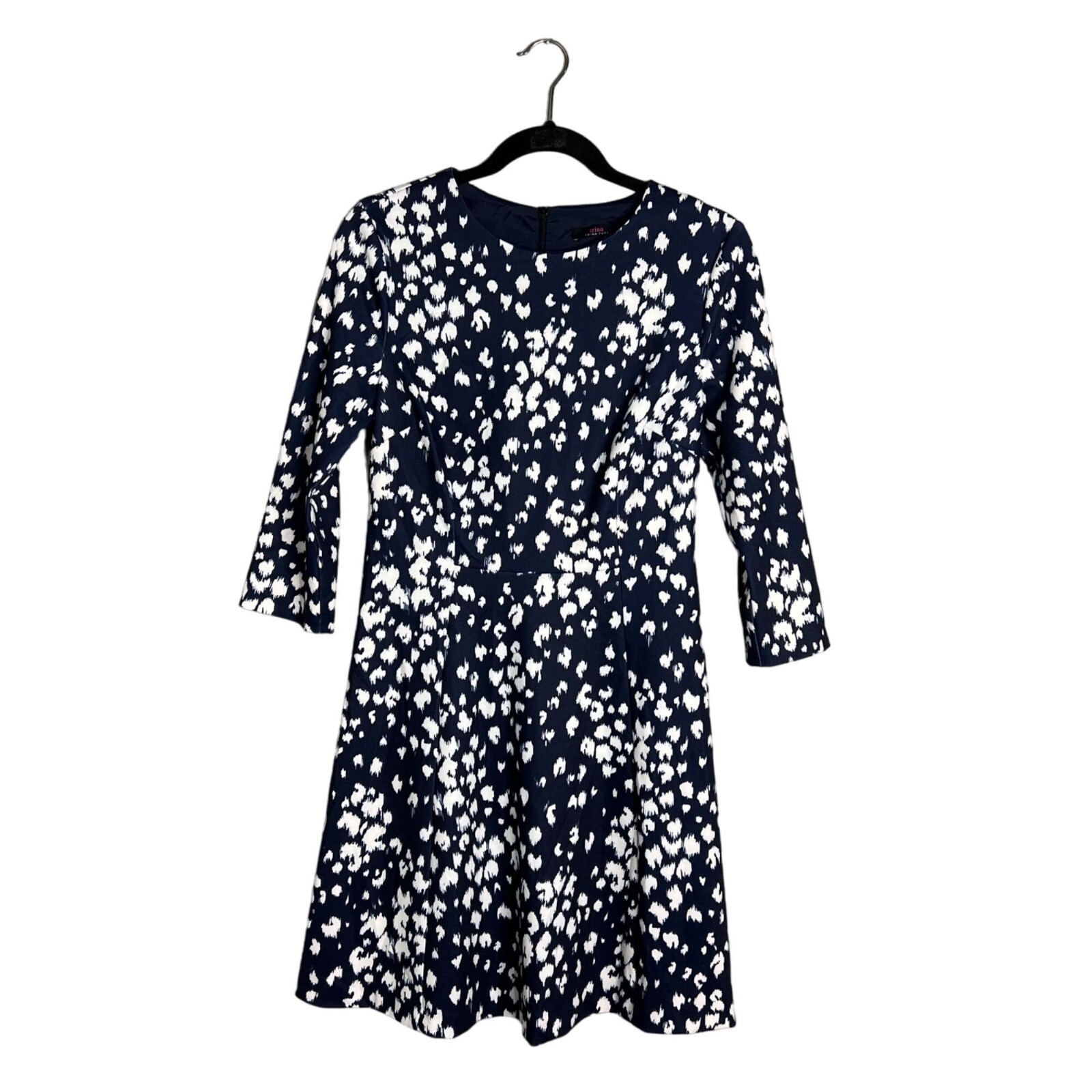 NWOT Trina Turk Mini Dress Size 2 Navy And White Printed 3/4 Sleeve Fit Flare