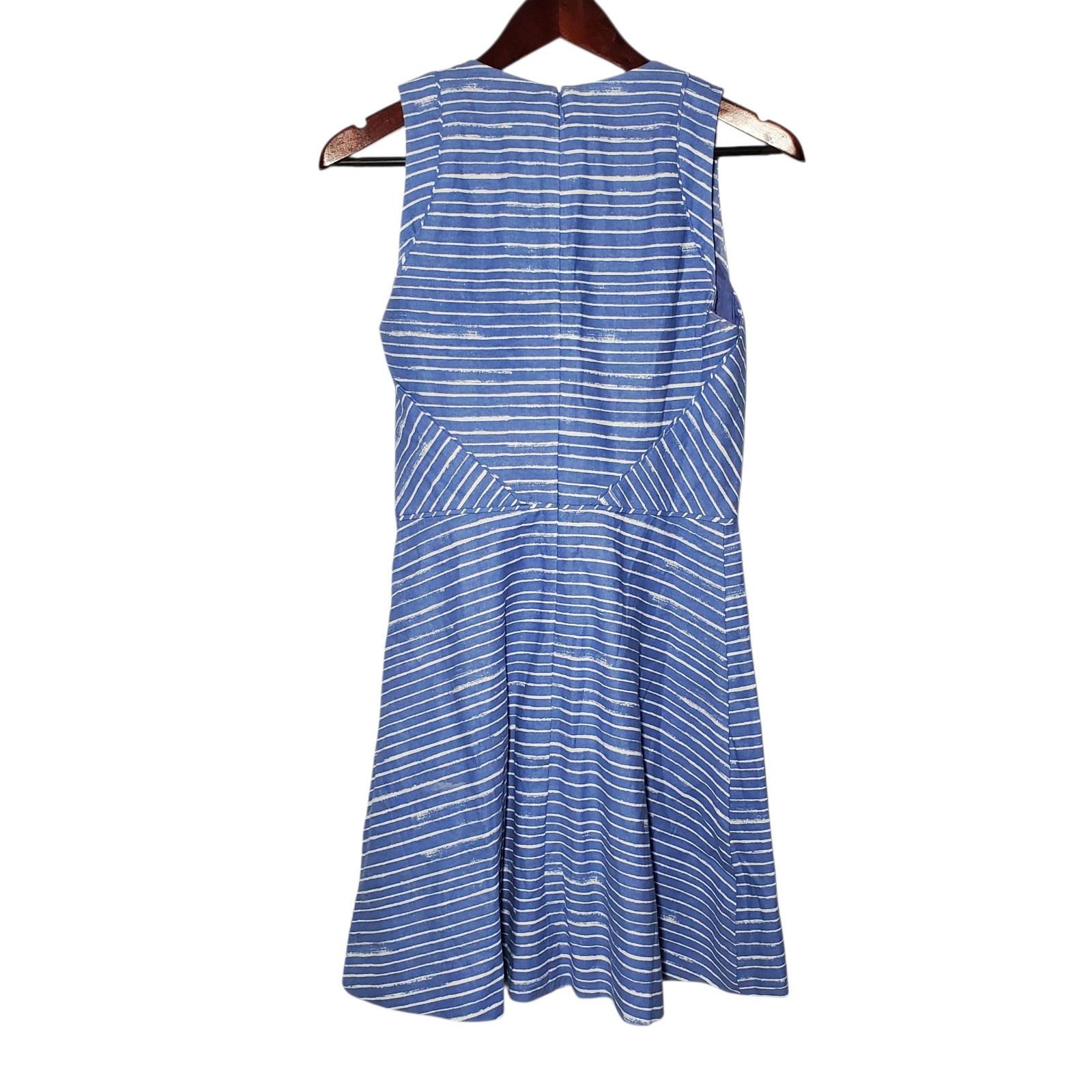 Gap Fit & Flare Dress Size 2 Blue Striped Linen/Cotton Sleeveless Inverted-Pleat