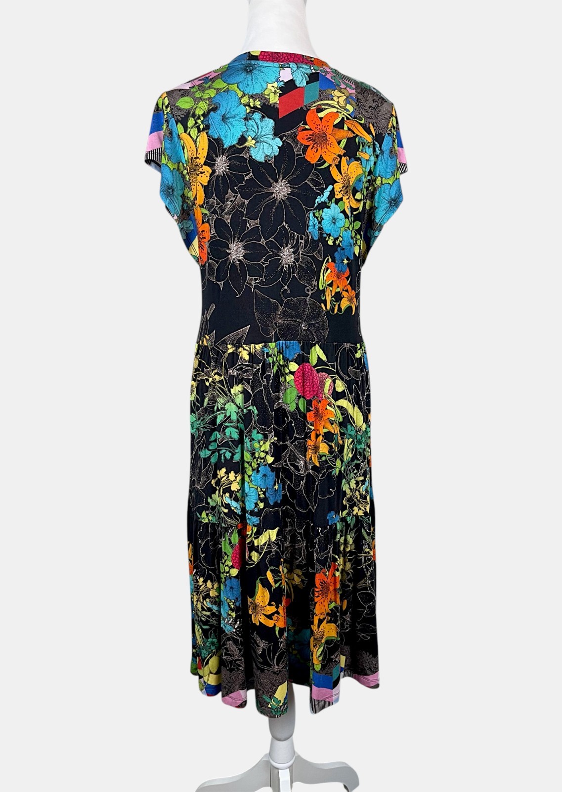 Johnny Was Nero Sequence Tiered Midi Dress Tea Length Floral Boho Sz S