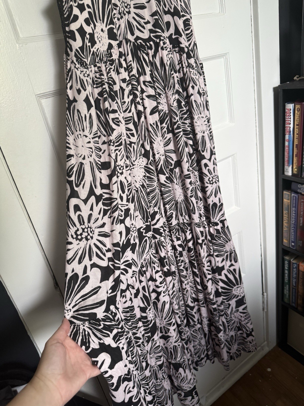 Free People “Tiers For You” Boho Maxi Dress w/Floral Print & Crochet Trim M