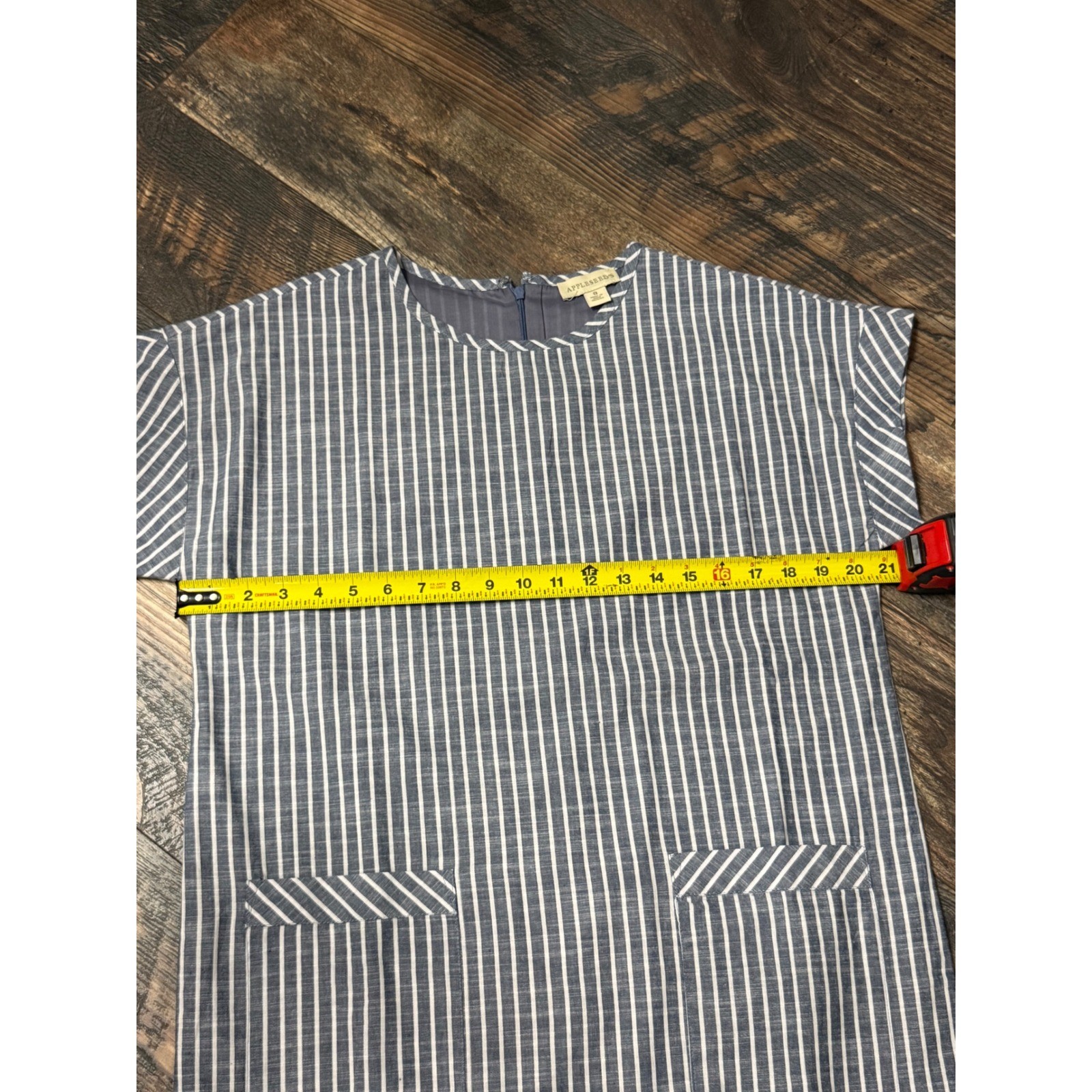 Appleseeds Blue White Striped Shift Dress Womens 8 Short Sleeve Pocket