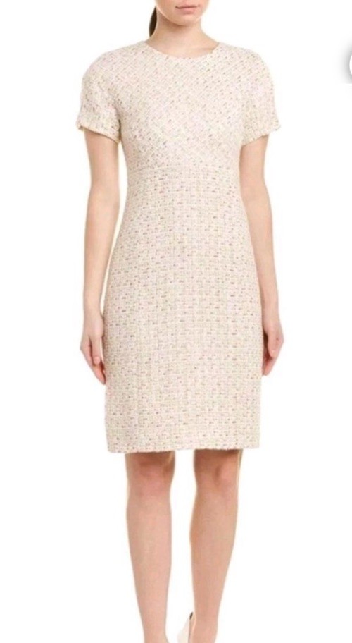 NWT Banana Republic Cream Metallic Tweed Cap Sleeve Shift Knit Dress Sz 6
