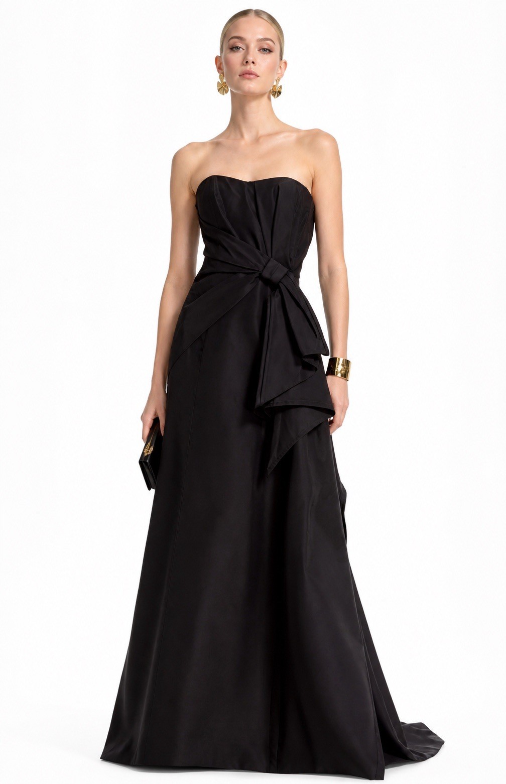 CAROLINA HERRERA Black Lavish Bow Sweetheart Strapless Silk Faille Gown Dress 10