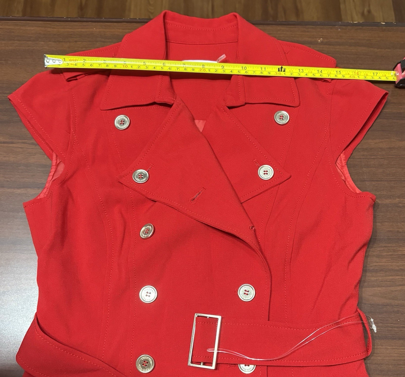 Calvin Klein Red Double Breasted Trench Dress with Belt Size S