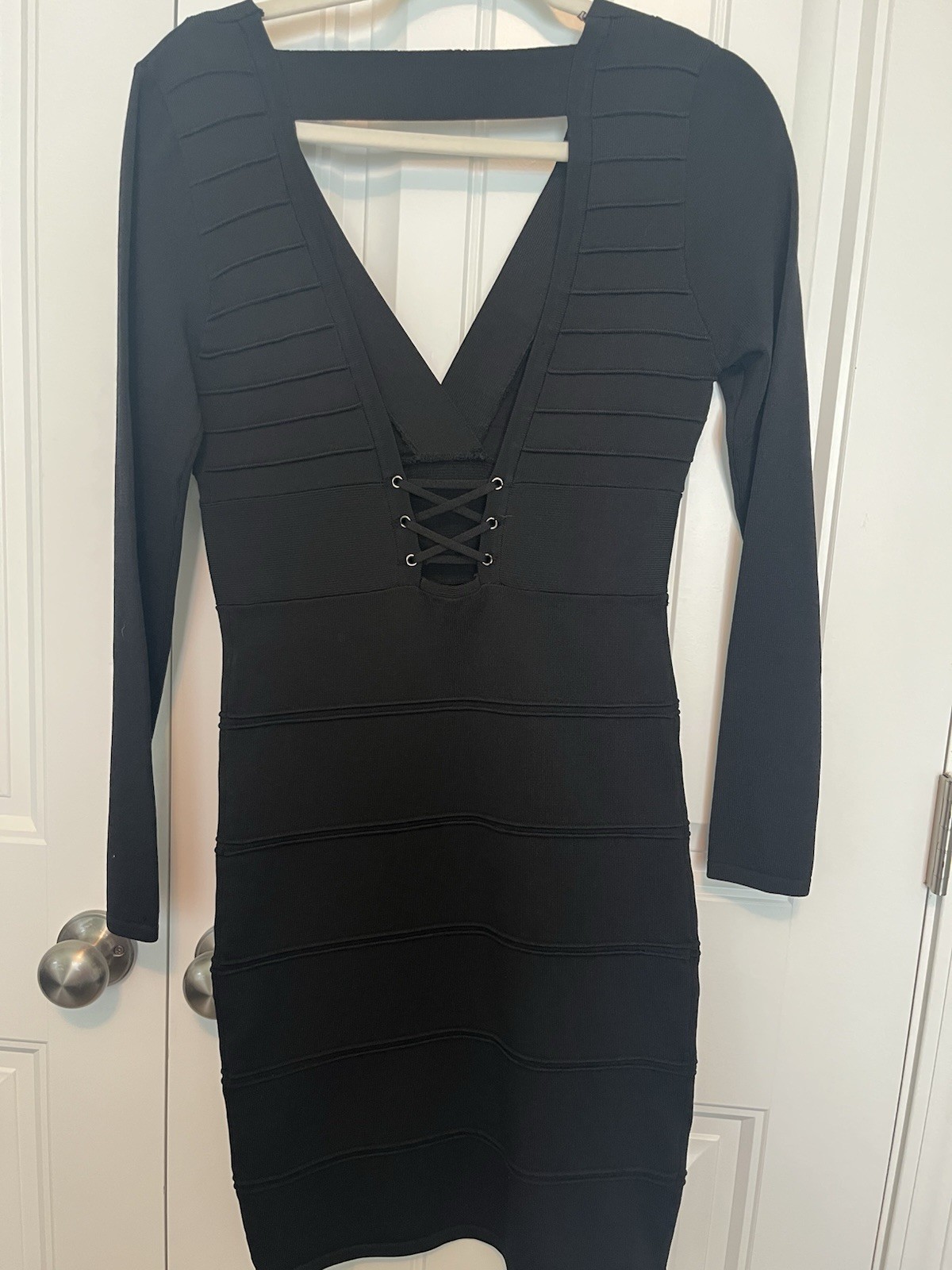 Arden B Black Long Sleeve Bodycon Tight Sexy Dress Open Back Size M