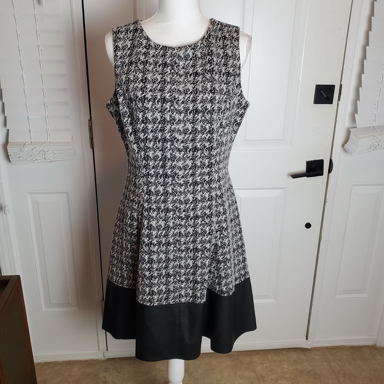 Lauren Ralph Lauren Fit & Flare Dress Women 12 Black White Marled Knit Office