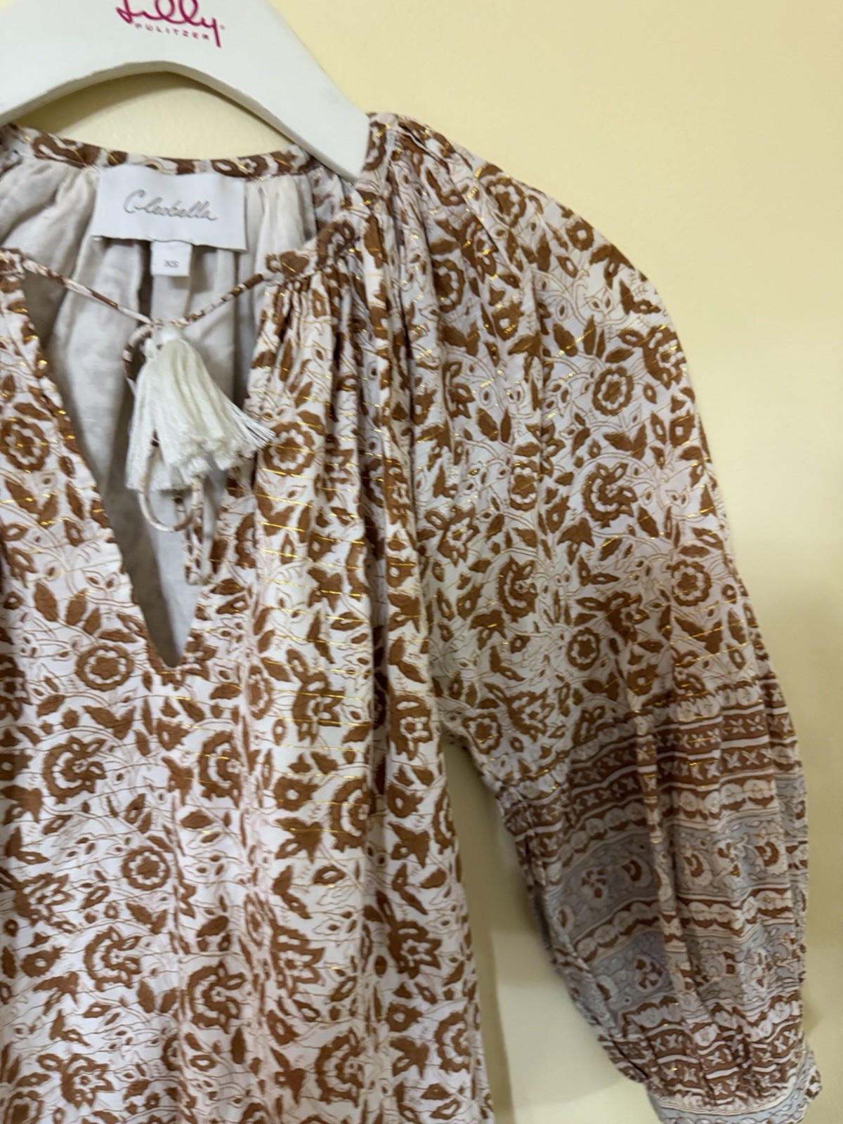 Cleobella Rosy Mini Dress XS Tamil Block Print Blouson Sleeves Cottagecore Boho