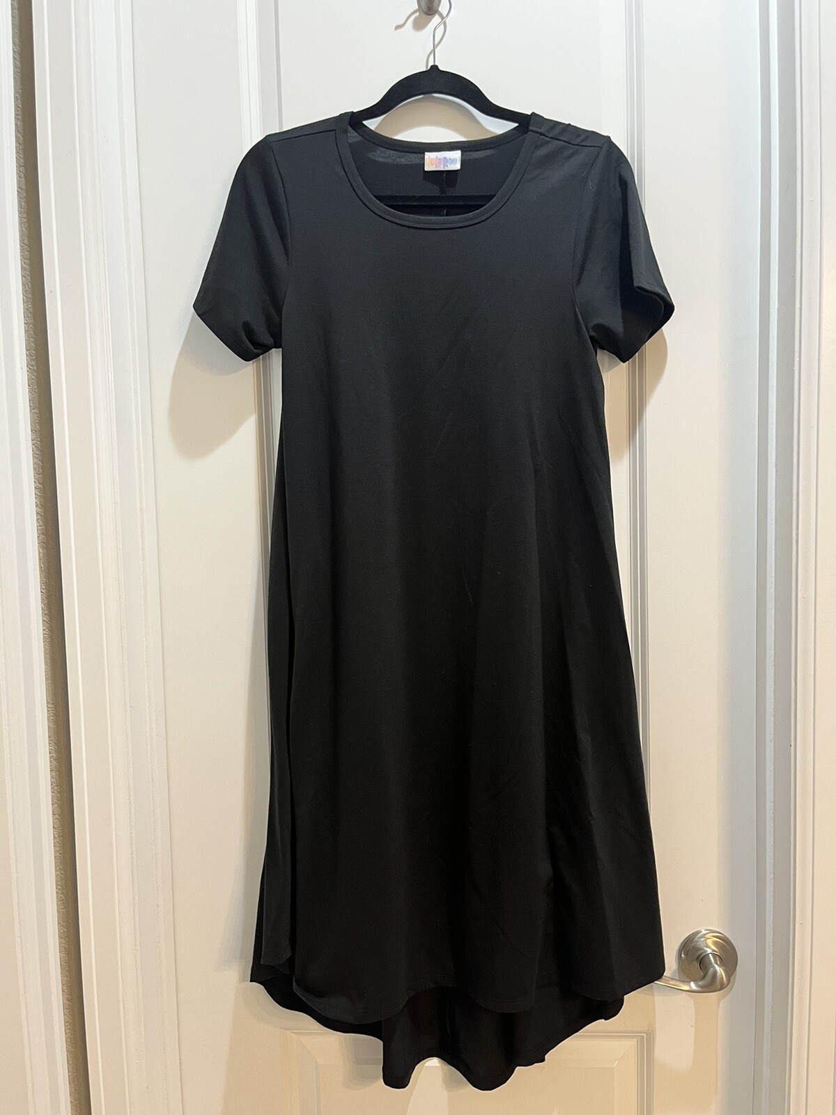 LuLaRoe Carly Dress XS Black hi/low hem length 44” armpit to armpit 17.5”